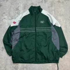 ニューヨーク・ジェッツ　ジップアップジャケット　L　グリーン　切替　古着