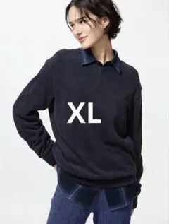 【UNIQLO】ソフトニットフリースVネックXLサイズネイビー