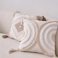 ナチュラル クッションカバー タッセル付き 45×45cm 2枚のサムネイル