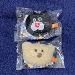 [売約済み] mojojojo ビーズチェーン付きフェイスマスコット　黒猫・茶熊