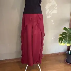 社交ダンス レッスンパンツ ワインレッド フリルのサムネイル