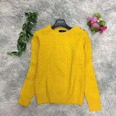 【INED】イエロー セーター (9) トップス ケーブル編み カシミヤ混 M