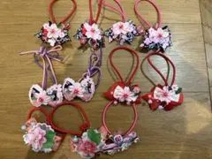 お買い得♡お揃い リバティ 苺チャーム付ダブルリボン くるみボタン 3