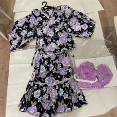 140cm 浴衣スタイルドレス 黒花柄