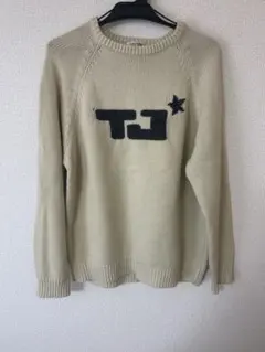 ベージュ ニットセーター ロゴ入り 長袖 TINA:JOJUN