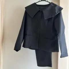 サイズL ブラック 大きな襟 スーツ 上下セットアップ　ビジネス　入学　卒業