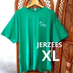 US古着 JERZEES Tシャツ グリーン XL　企業ロゴ