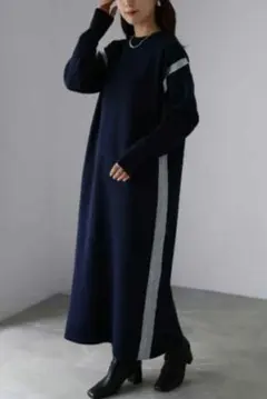 週末限定‼️Riberry バイカラーラインニットワンピース ニットワンピース