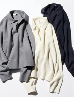 スムースコットン　リラックス　ポロセーター　ネイビー　ユニクロ