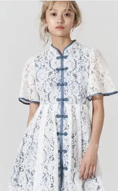 美品PAMEO POSE Youran Mini Dress ブルー S PAMEO POSE（パメオポーズ）の「Youran Mini Dress（ドレス