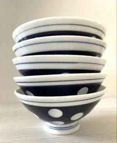 ♪昭和レトロ　ドットお茶碗5客揃