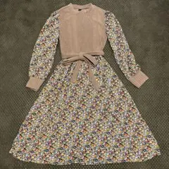 完売品★SHEIN LUNE 異素材切り替えワンピース リブニット 花柄