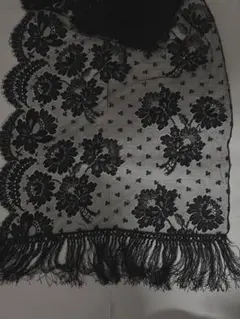 黒 レース 花柄 ストール フリンジ付き　matsuzakaya 着物ショール