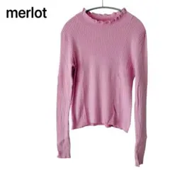 merlot　メルロー　カットソー　M　ピンク　リブ編み　フリルネック　長袖　綿のサムネイル