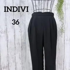 インディヴィ タック テーパードパンツ S オフィス カジュアル 春夏ブラック