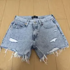 デニムショートパンツ ライトブルー ダメージ加工