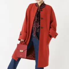 ノーカラーコート　ウール　レッド　朱赤　38 Spick and span