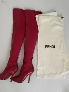 希少 美品 FENDI Rockoko サイハイブーツ 38.5 赤のサムネイル