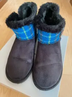 Harris Tweed ムートンブーツ チェック柄　青のサムネイル