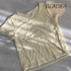 美品❣グラシア　半袖ブラウス　ホワイト　ベージュ　レース　花柄　ビジュー　シアー