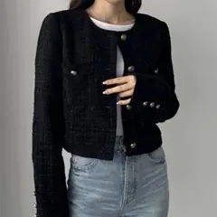 定価より安い♪Loure ツイードショートジャケット Mサイズ ブラックのサムネイル