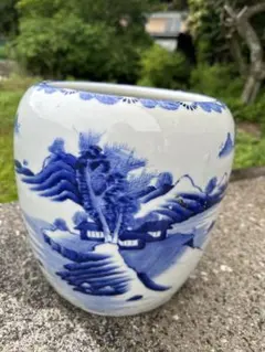 染付 山水画 八角鉢 陶器 植木鉢 盆栽鉢 - メルカリ