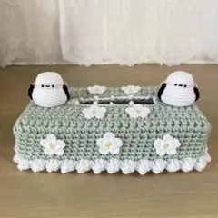 ボックスティッシュカバー シマエナガミント かわいい おしゃれ