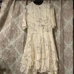 抽象線画プリント 半袖ひざ丈ワンピース US 4