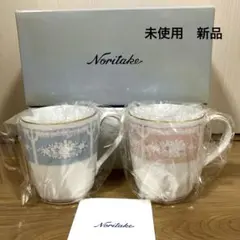 【新品未使用】　ノリタケ　 レースウッドゴールドマグカップペアセット　色変り