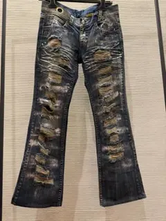 00s japanese label flare denim coated