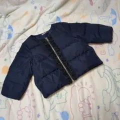 プティマイン ダウンジャケット　ノーカラー　ネイビー　フリル　80　コート