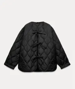 ⭐︎完売品　ZARA リボン付きキルティングジャケット ブラック