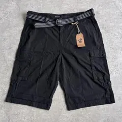 未使用■ROCAWEAR【W42】ハーフパンツ カーゴ リップストップ ブラック