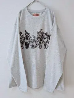 コリスコ 猫 ねこちゃん グラフィック 長袖 Tシャツ ロンT 男女兼用 灰M