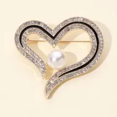 ハート ブローチ ラインストーン パール ピンバッチ 真珠 アクセサリー 上品★