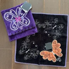 未使用　ANNA SUI ポシェチーフ&タオルハンカチ　アナスイ　蝶スパンコール