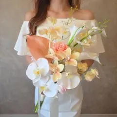 コーラル　アーティフィシャルフラワー　ウェディング　ブーケ　造花　胡蝶蘭　結婚式