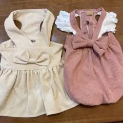 犬服 リボン付きコーデュロイドレス 2点セット
