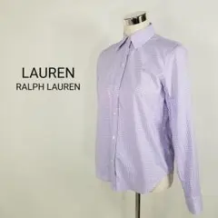 美品LAUREN RALPH LAURENギンガムチェック柄シャツ海外S薄紫白