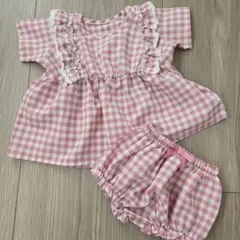 ギンガムチェック フリル付きセットアップ 80cm