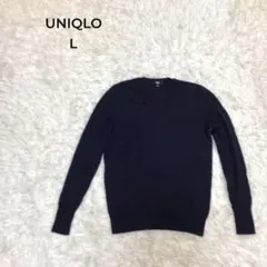 ユニクロ　UNIQLO エクストラファインメリノVネックセーター L ネイビー