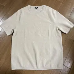 y ユニクロ ウォッシャブルミラノリブニットTシャツ ベージュ 481726のサムネイル