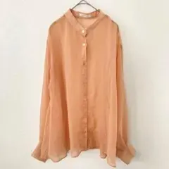 ナチュラルクチュール シアーシャツ バンドカラー 長袖 オレンジ ゆったり F