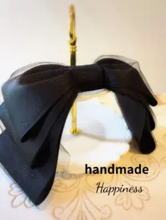 【3gb・ネイビー】ビッグリボン・バレッタ(3段)ウェディングチュール