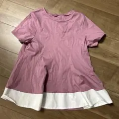 design aera 切り替えデザイン 半袖カットソー ピンク×ホワイト
