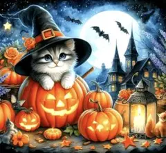 《ラウンド️⭕️》ダイヤモンドアートキット ねこHALLOWEEN