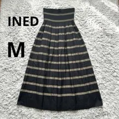 【美品】INED イネド ボーダー柄 ロングスカート マキシ丈 9 黒×ゴールドのサムネイル
