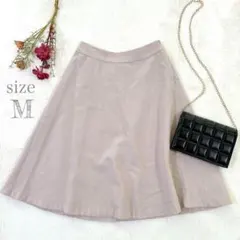 【ナチュラルビューティーベーシック】フレアスカート ひざ丈 くすみピンク M