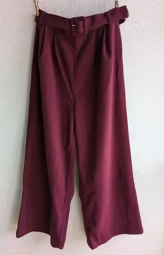 バーガンディ ガウチョパンツ ベルト付き