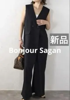 【新品】Bonjour Sagan フロント釦リネンライクオールインワン